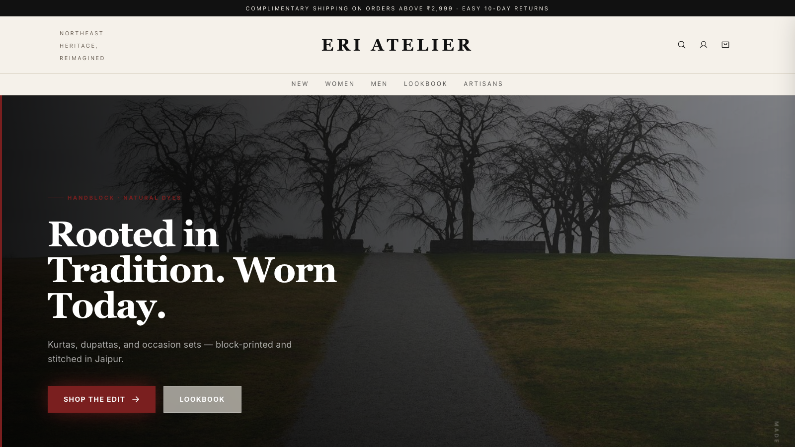 Handloom and craft storefront with story-led layout